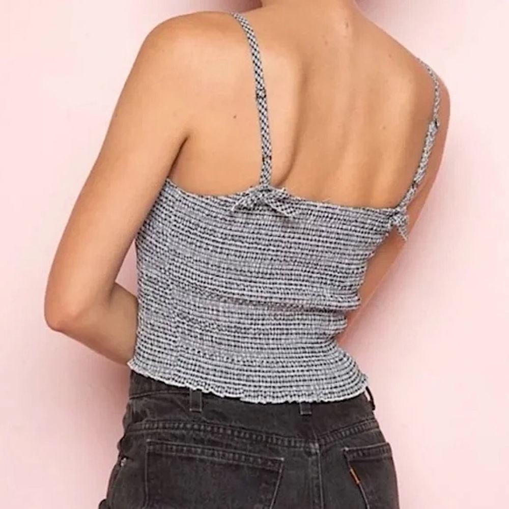 John Galt Brandy Melville Izzy Black White Gingham Shirred Crop Tank Top OS